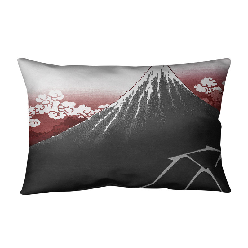 Coussin lombaire katsushika hokusai, au-dessous du summit, 20 po x 14 po, Ciel rouge, Duvet synthétique