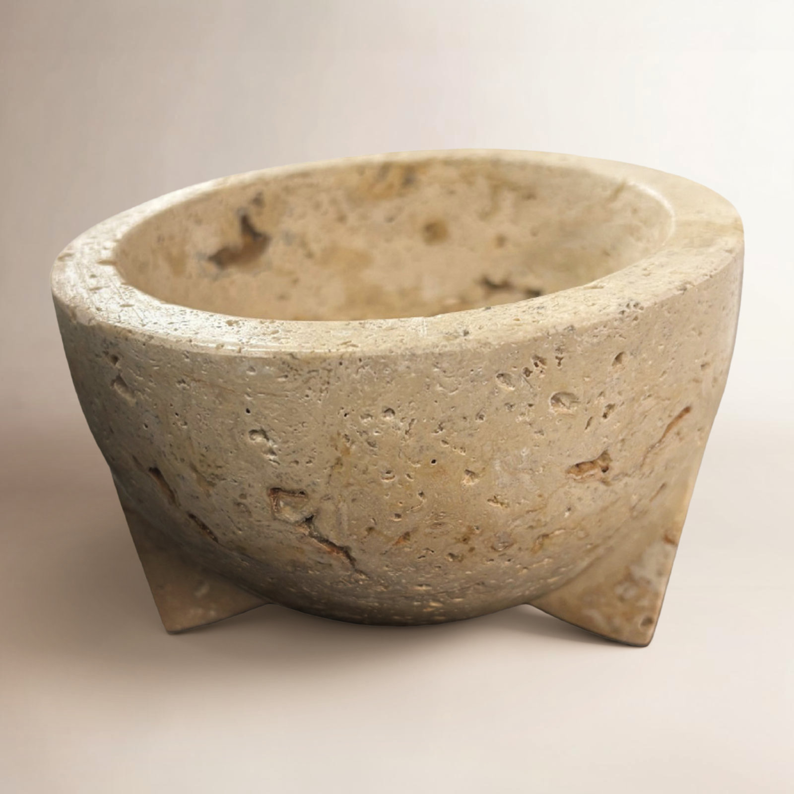 Travertine Bowl Large Cream, 3.2" H x 5" W x 5" D