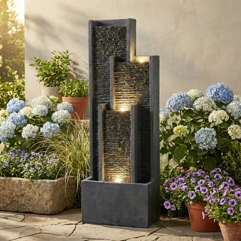 Fontaine contemporaine en résine de 40 pouces avec éclairage DEL Sarkis
