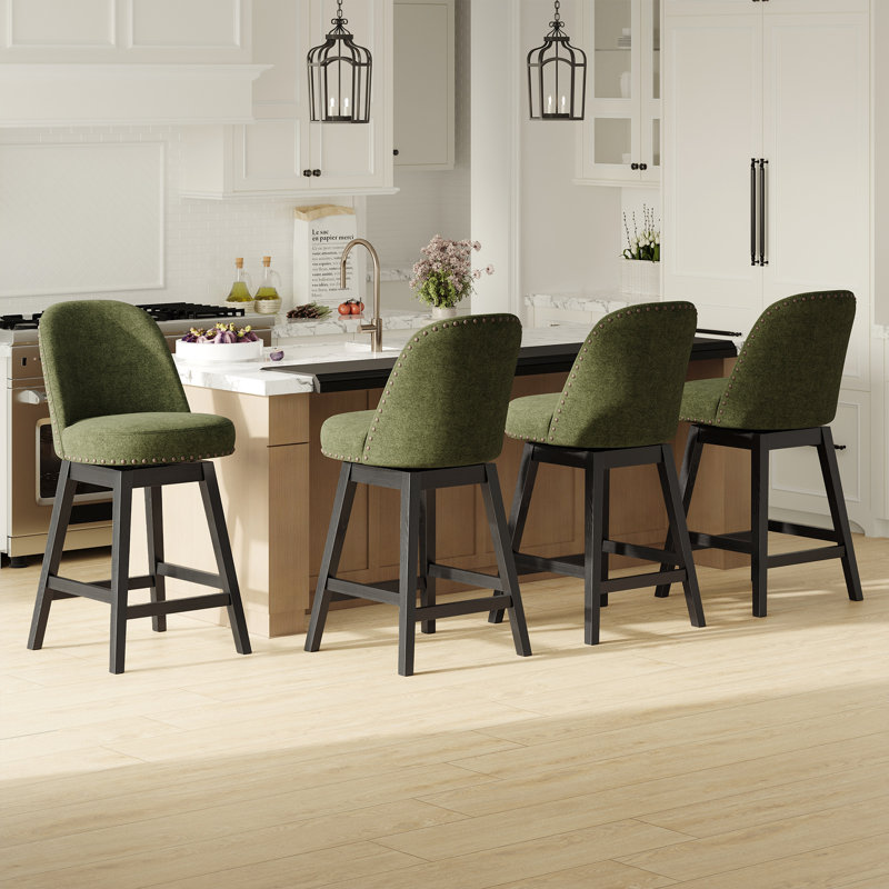 Tabouret de bar pivotant vintage avec pieds en bois massif, Vert