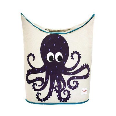 3 Sprouts - Baby Laundry Hamper  - Storage Basket Organizer Bin for Nursery - Octopus