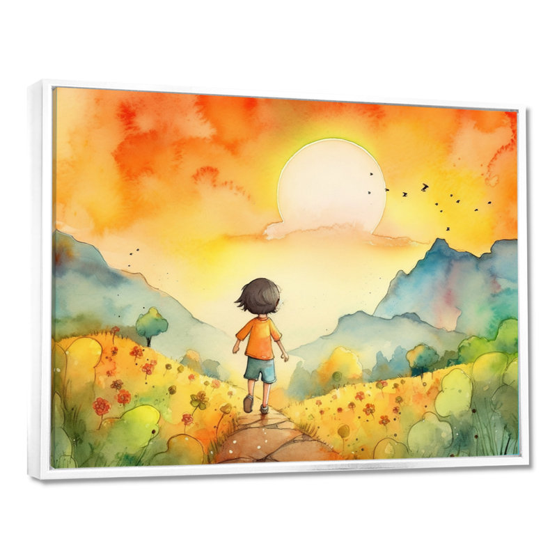 Enfants, art mural sur toile, H 12 po x l 20 po, Reproduction avec cadre flottant, Blanc