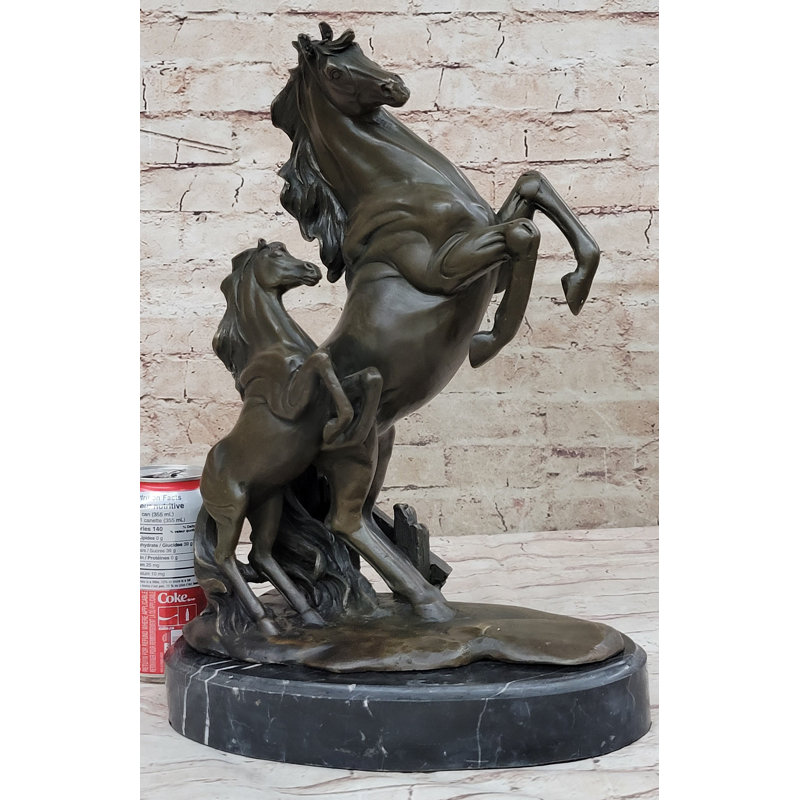 Adulte et bébé, cheval, poney, double élevage de chevaux, statue en bronze