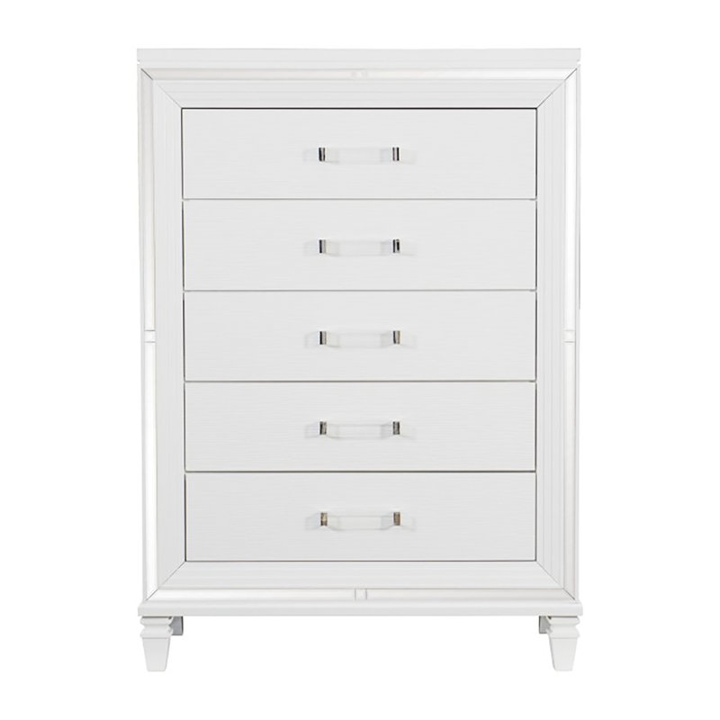 Commode 5 tiroirs Daundre, Blanc
