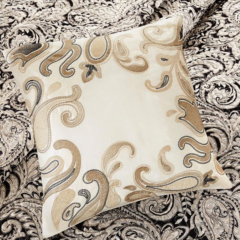 Courtepointe noir très grand / très grand avec coussins décoratifs - Revers en microfibre de tissu classique rembourré de coton pour une nuit de sommeil confortable