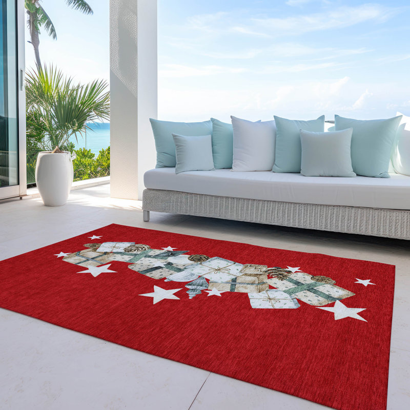 Festive Red Synthetic Washable Christmas Gift Rug 3' x 5'