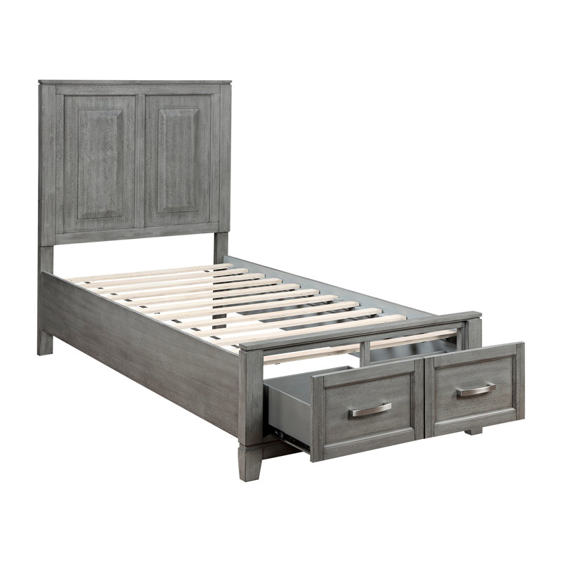 Lit plateforme transitionnel gris rustique, Lit simple