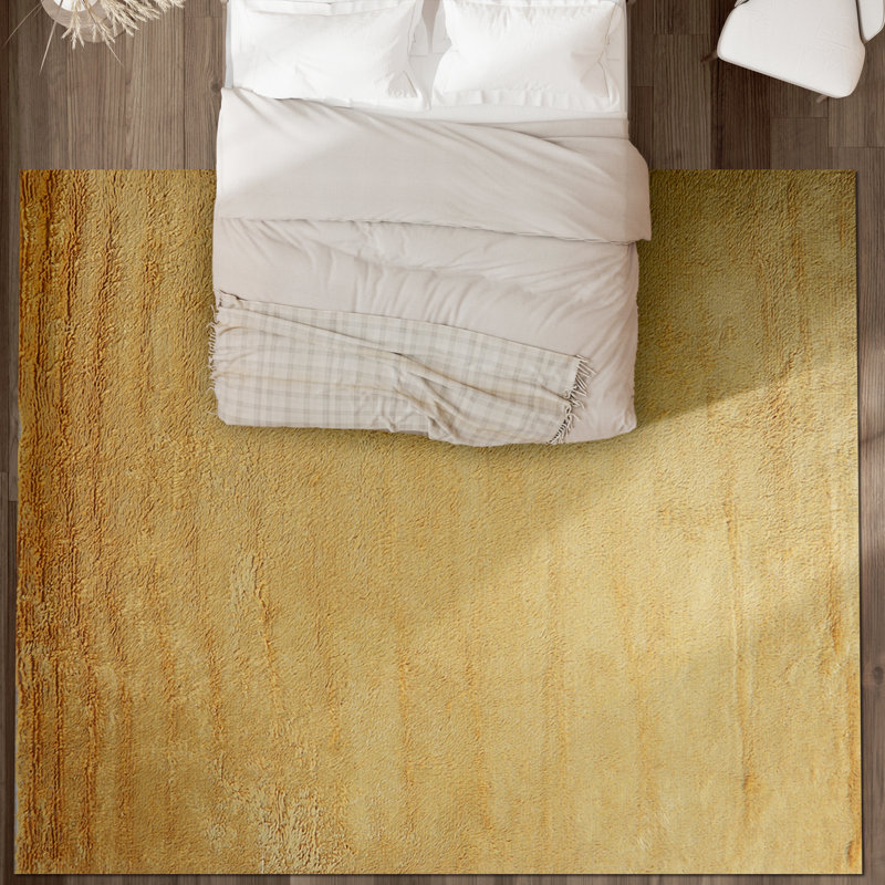 Wool Area Rug in Gold, Rectangle 2' x 3', No Pattern and Not Solid Color