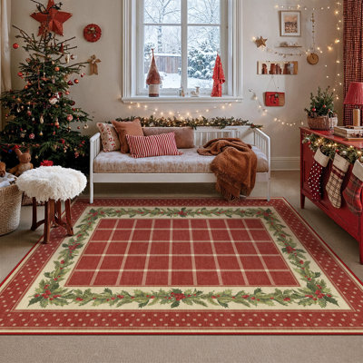 Tapis lavable en tissu écossais de Noël avec envers antidérapant Mateo Christmas