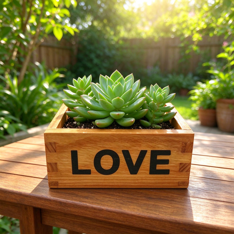 Boîte à fleurs en bois massif - pot de fleurs en bois LOVE, 5,9 x 5,9 x 5,9 po
