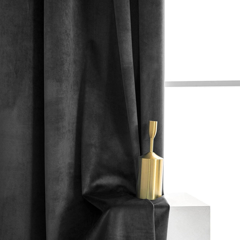 Velvet Noise Reducing Room Darking Grommet Curtain Panels for Home & Office, 38" W x 96" L, Black
