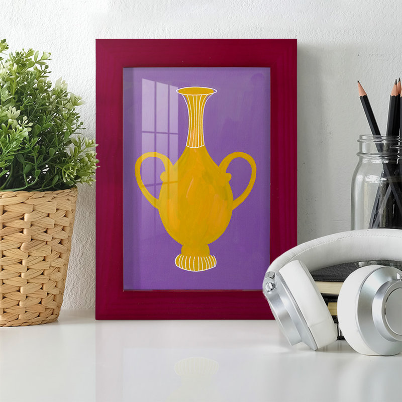 Vase néon Bethzy II encadré sur papier, Rouge, H 6 po x l 4 po x P 1 po