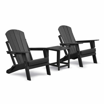 Ensemble de 2 chaises pliantes pour l'extérieur Adirondack avec table, fauteuil d'extérieur en PEHD toutes saisons, chaise de jardin ergonomique pour terrasse, jardin, cour et balcon, noir
