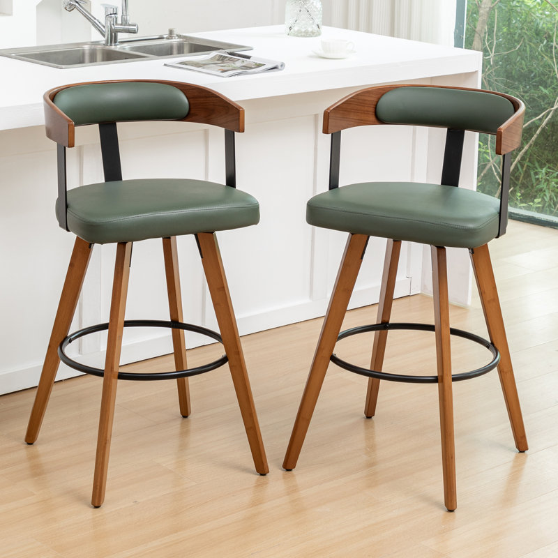 Modern Leather Swivel Bar Stools, Green, Bar Stool (29.17" Seat Height)