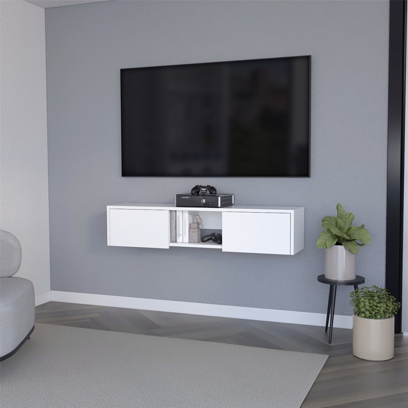 Versatile Floating TV Stand with Hidden Storage and Open Shelf