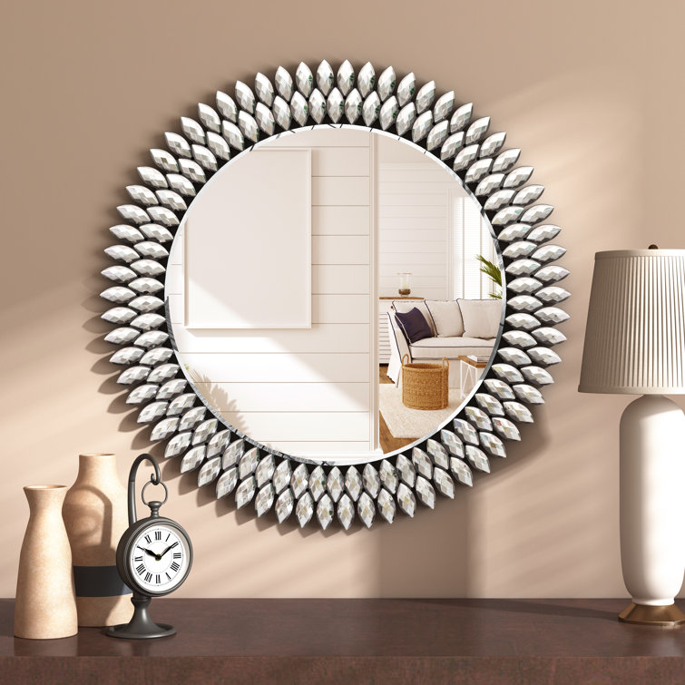 YOAYO Decorative Round Wall Mirrors - Jeweled Accent Mirror for Wall Decor-  Gorgeous Circle Mirrors for Entryway Hallway Bedroom Living Room Hotel