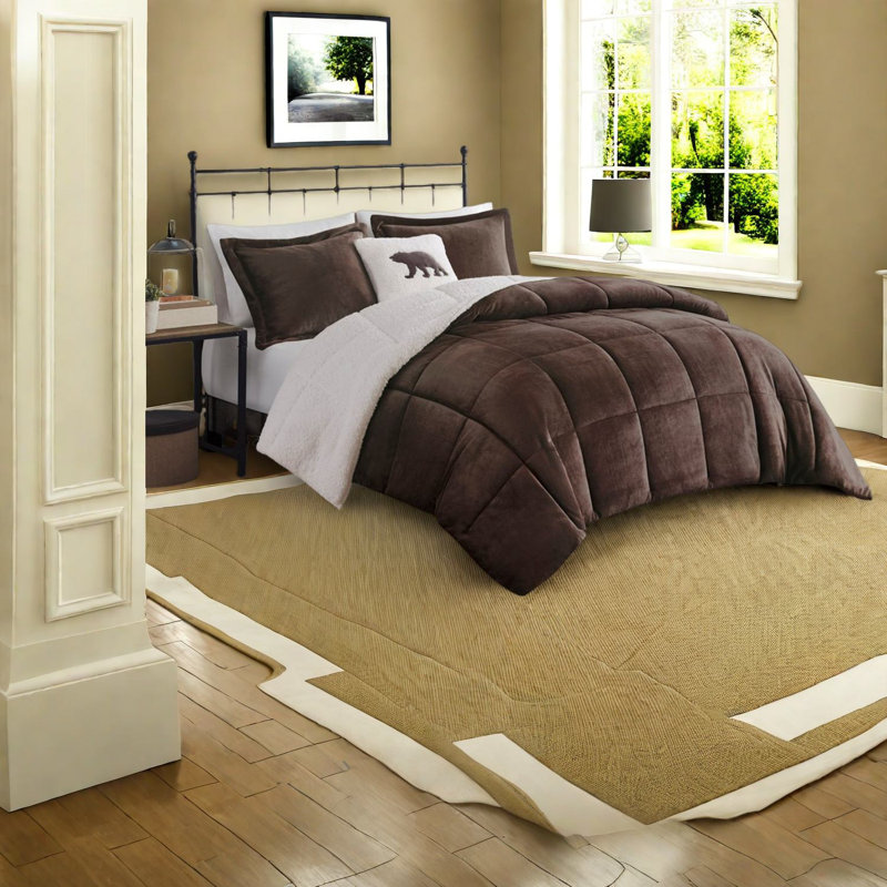 Ensemble de literie en sherpa moelleux, confortable en polyester avec charme rustique