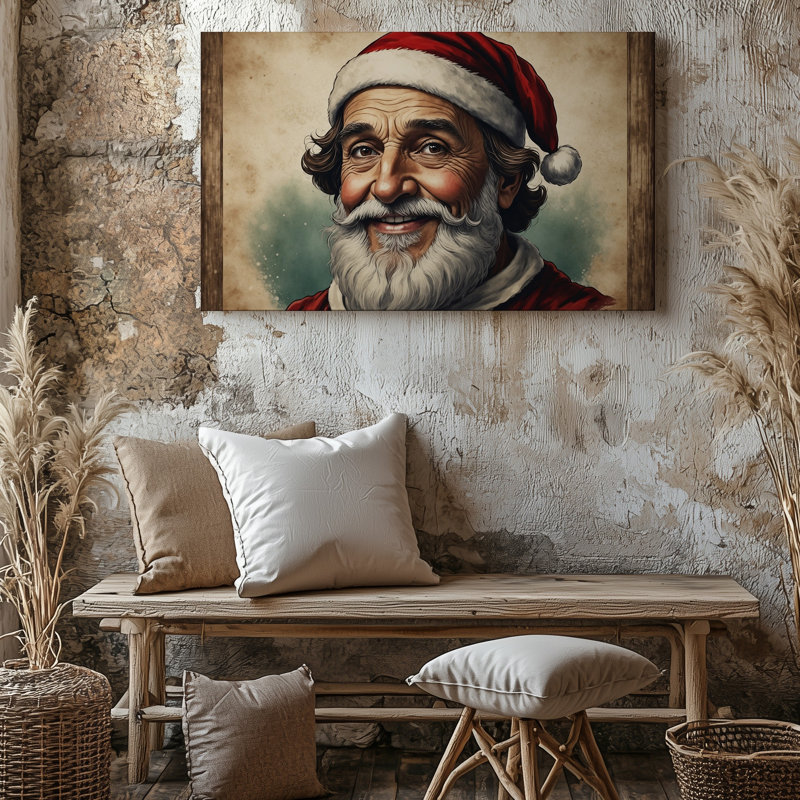 Reproduction d'art sur toile, illustration vintage d'un homme vieilli joyeux avec une épaisse barbe blanche et une joyeuse expression