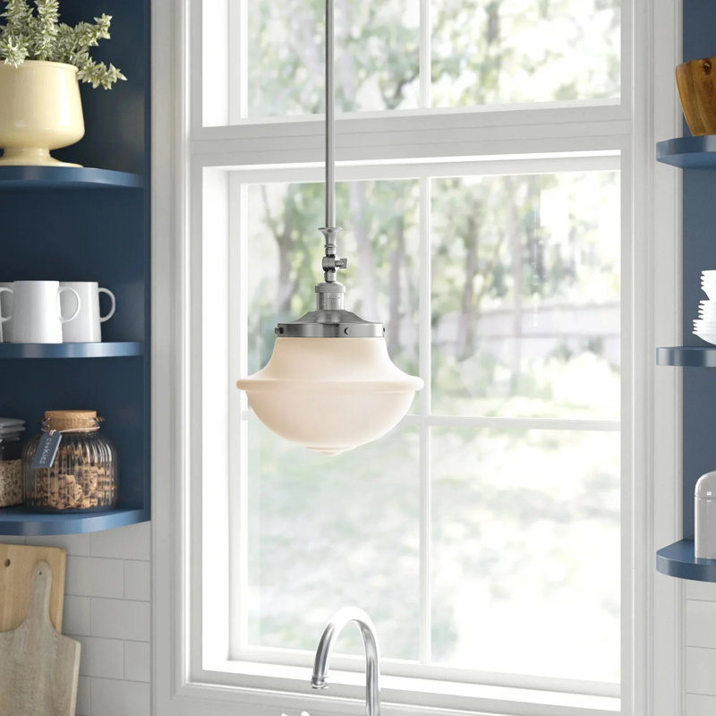 Luminaire suspendu simple à 1 lumière Baptiste, Blanc mat, Ampoule non incluse, Nickel satiné brossé