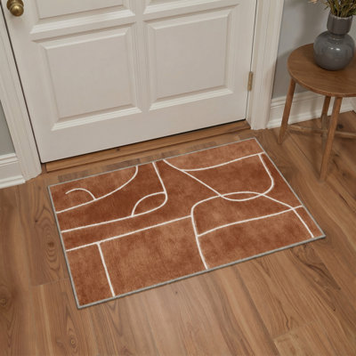 Tapis d'intérieur beige / brun lavable à la machine avec envers antidérapant Lune