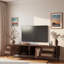 Meuble télé moderne avec 4 tiroirs, 2 rangements fermés et portes en rotin