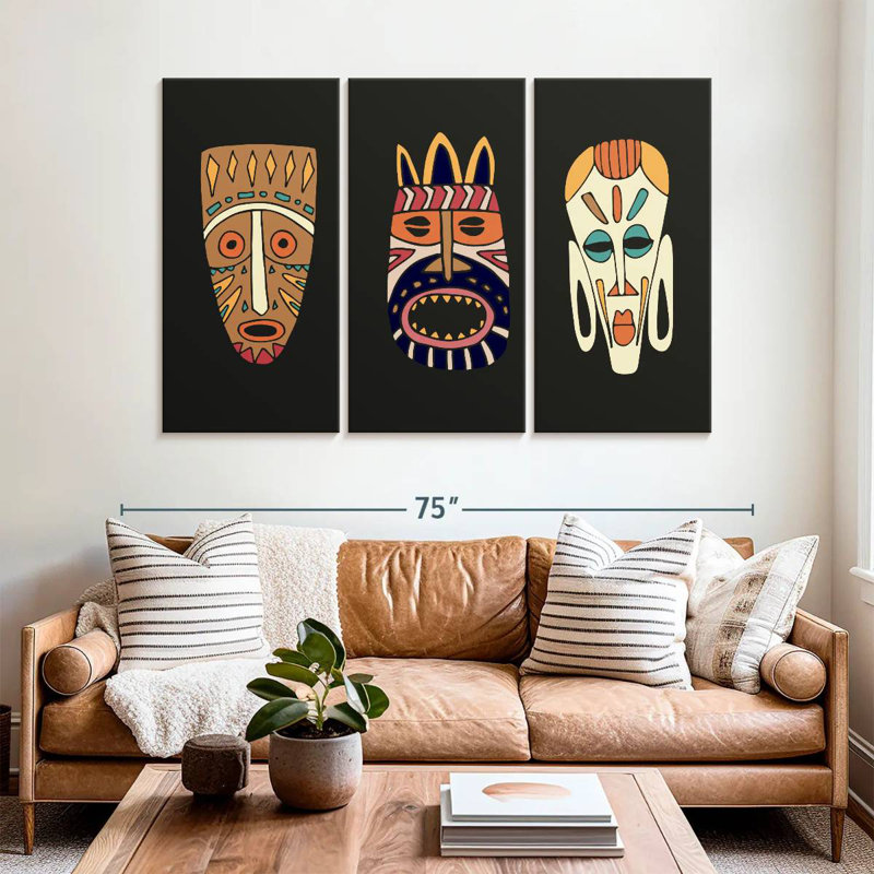 Kerner Cartoon African Masks, 42" H x 65" W