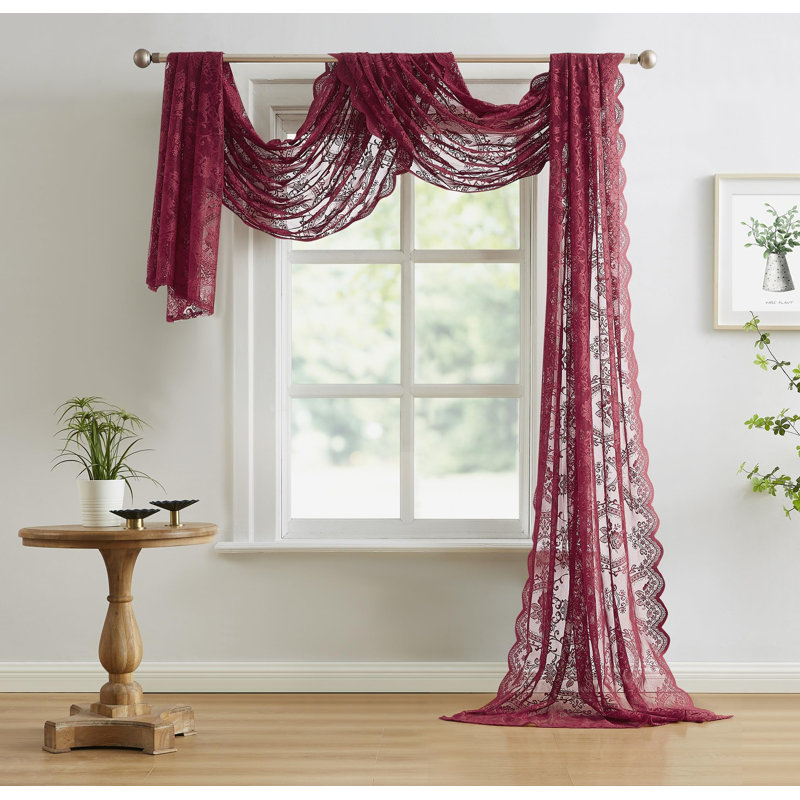 Panneau de rideau transparent en dentelle LEA, L 54 po x L 216 po, Bourgogne