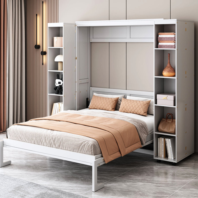 Grand lit, finition blanche, lit d'une capacité de 700 lb, pour un repos quotidien élégant et pratique, avec espace de rangement latéral