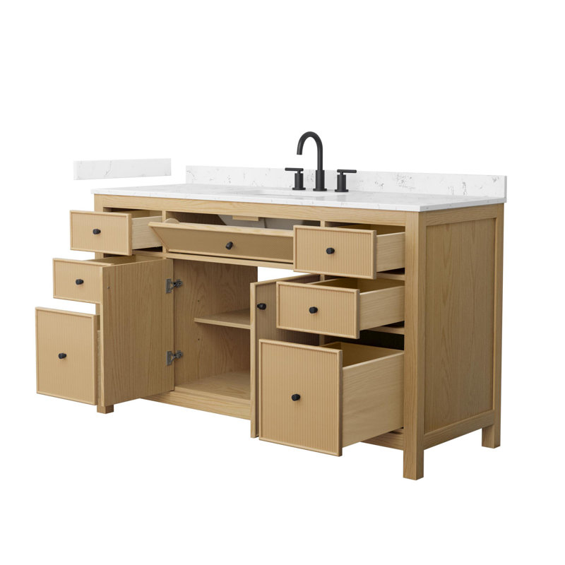 Pendry 60" Freestanding Single Bathroom Vanity with Cultured Marble Top, 8" Widespread, Matte Black, 60"