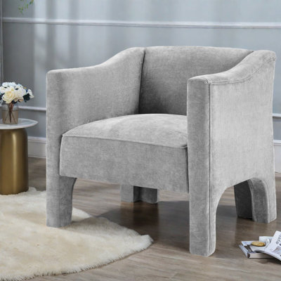 Premium Chenille Accent Chairs, Modern Grey Barrel Design For Home
