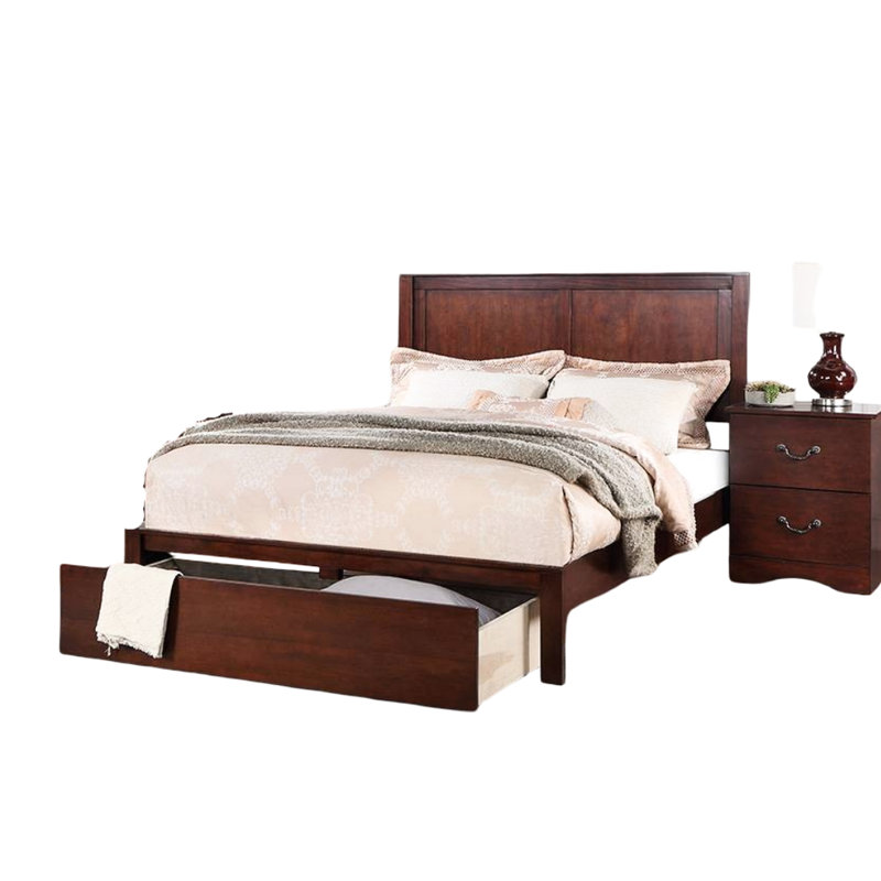 King Size Rustic Bed, Two Panel Design, Rectangular Drawer, Antique Silver Finish Style Bed With Headboard, Shaped Plywood