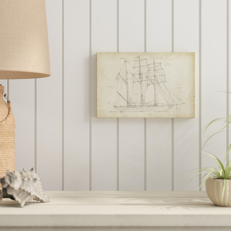 Sailboat Blueprint I by Ethan Harper - Drawing Print, 20cm H x 30cm W, Wrapped Canvas