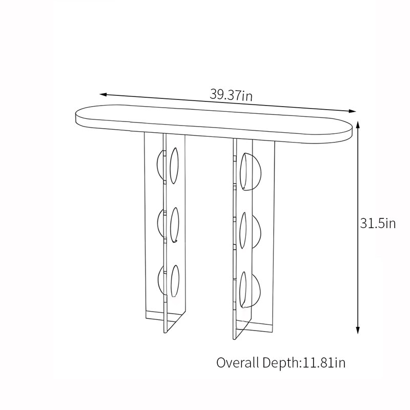 Console moderne en bois massif acrylique, H 31,5 po x l 39,37 po x P 11,81 po, Noir, Clair