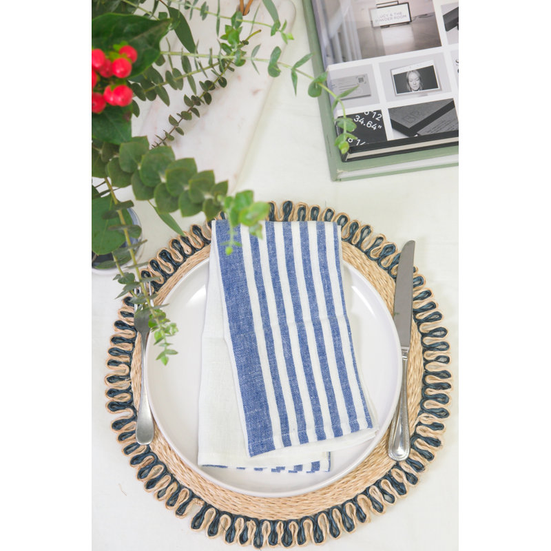 Brittany Square Napkin, White/Blue
