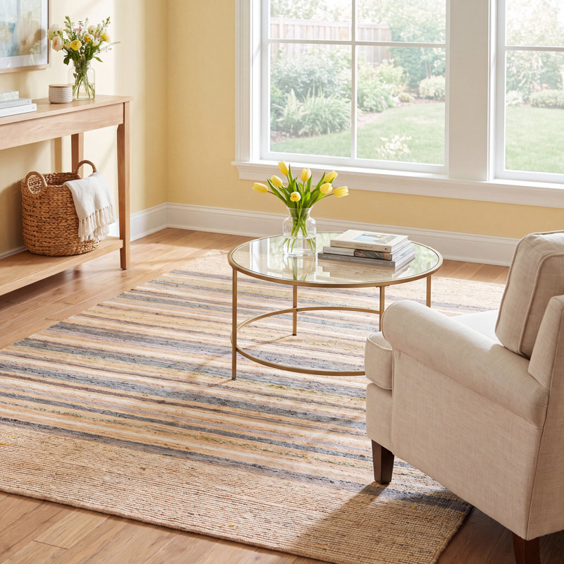 Naper Striped Flatweave Beige/Gray/Blue Area Rug, Rectangle 4' x 6'