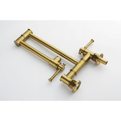 Pot Filler Faucet Wall Mount - Brass, Gold Color, Double Handles, Splash- Modern Brass Mount, Gold, Finish