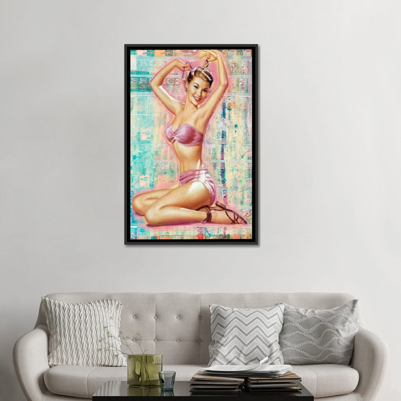 « pin-up #1 » par luz graphics, impression sur toile, H 48 po x l 32 po x P 1,5 po, Toile avec cadre noir, Pas de tapis
