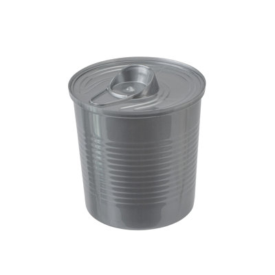 Restaurantware Plastic Canisters with Lid, 4 Ounce Pack of 100 Silver Round Plastic Food Containers Tin Can Style with Ridges, Canisters with Lids Crack Resistant for Storing Coffee, Candy