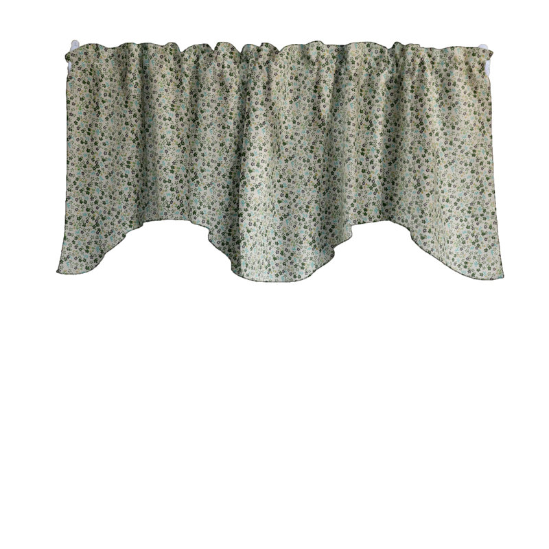 Cantonnière festonnée à motif de petites fleurs, Vert/blanc
