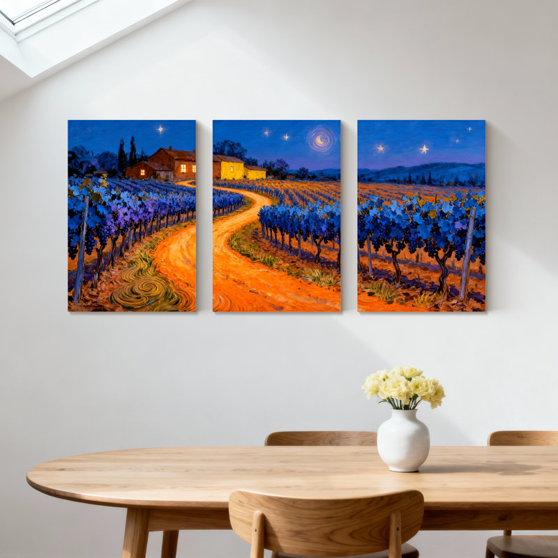 «Abstract Starry Night Vineyard Path Landscape», ensemble de 3 impressions sur toile, H 30 po x l 60 po