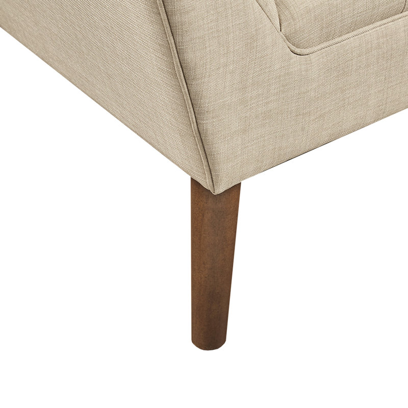 Fauteuil bouton Mid-Century, accoudoir supplémentaire, pieds en pacane massif, beige, siège de détente l 37 po x P 29,5 po, accoudoirs, matériau en bois