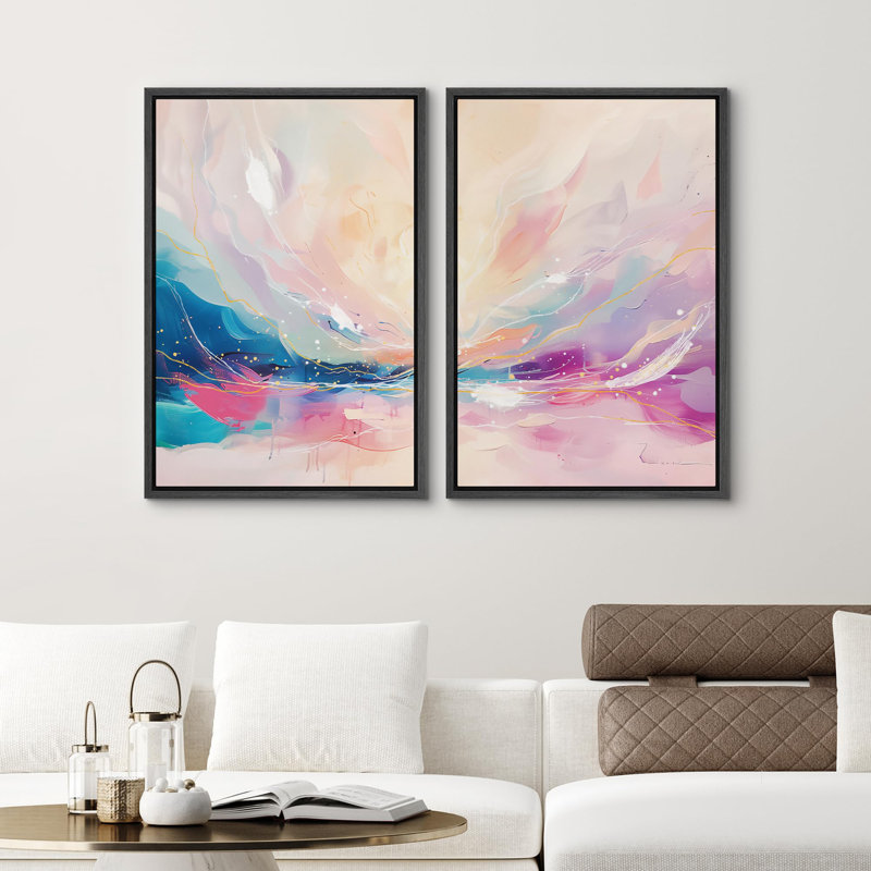 «Watercolor Green Mountain Valley View», 2 pièces sur toile, Cadre noir, H 16 po x l 24 po