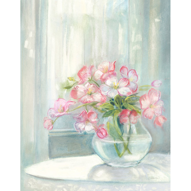 Fleurs dans une fenêtre, vase, lumineux, rose, rouge, vert, soleil, gris, floral, bouquet, H 24 po x l 48 po x P 1,5 po