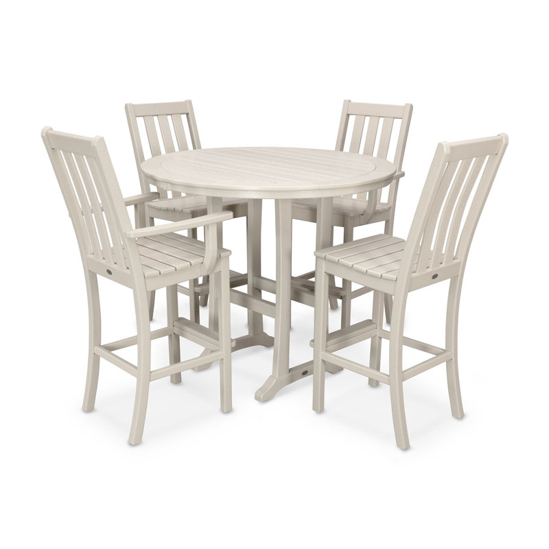 POLYWOOD Vineyard 5-Piece Nautical Trestle Bar Set, Sand