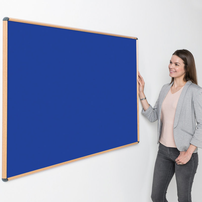 Shield Design Wood Effect Wall Mounted Bulletin Board, Royal Blue, 90cm H x 120cm W