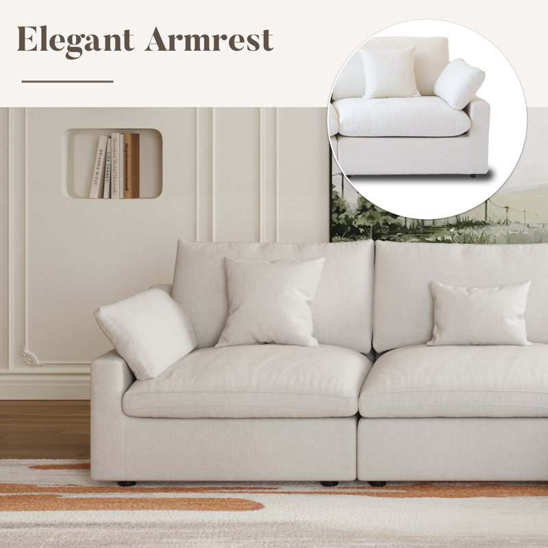 6 - Piece Slipcovered Sectional With Ottoman, Beige Linen Blend