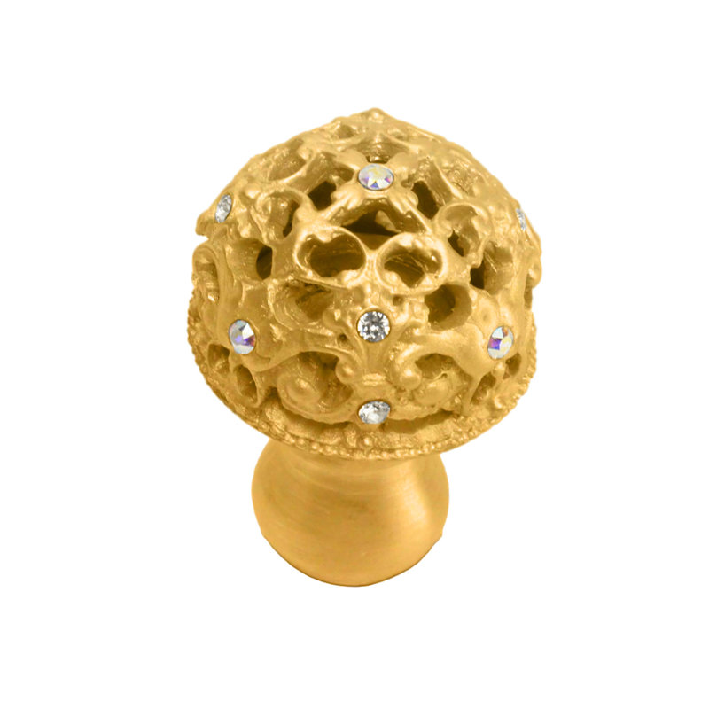Juliane Grace medium knob full round with 13 Swarovski Clear & Aurore Boreale Crystalsin Chalice, Gold