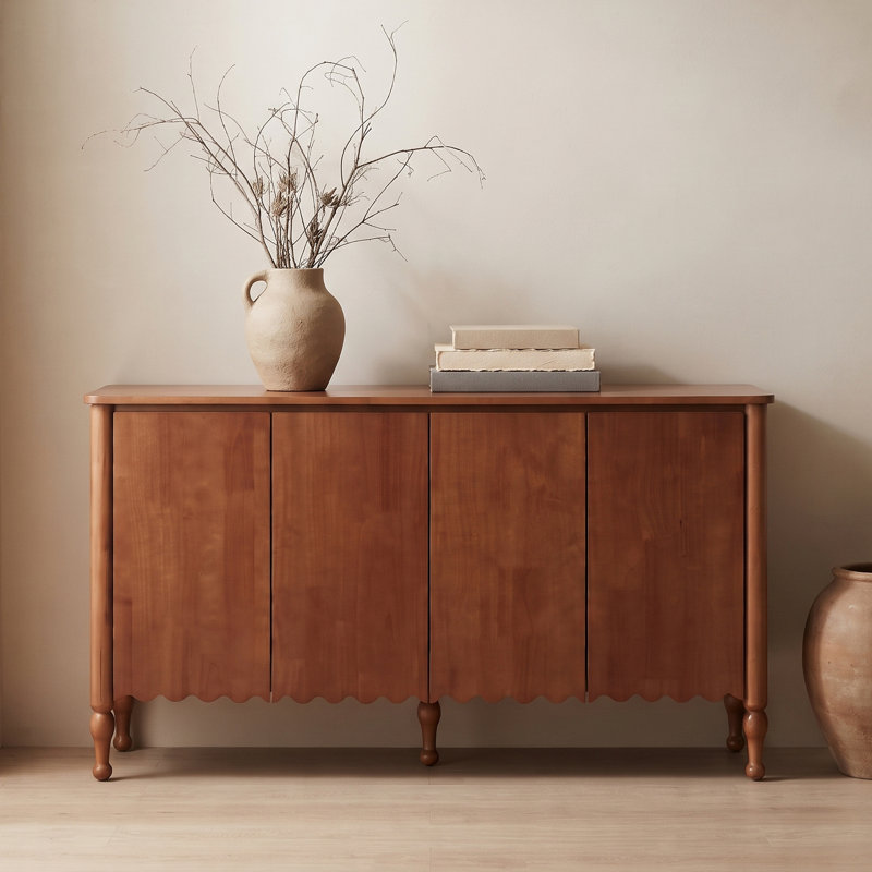 Buffet moderne du milieu du siècle de 150 cm avec 4 portes, d'appoint avec pieds en bois massif