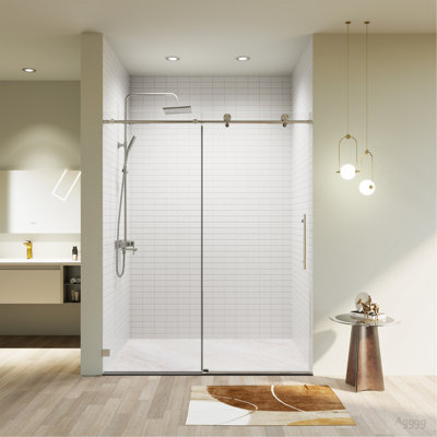 56-60" W * 74" H Frameless Single Sliding soft-close Shower Doors, Bathroom Sliding Shower Door, 5/16" (8mm) Thick SGCC Tempered Glass Door, Brushed Nickel