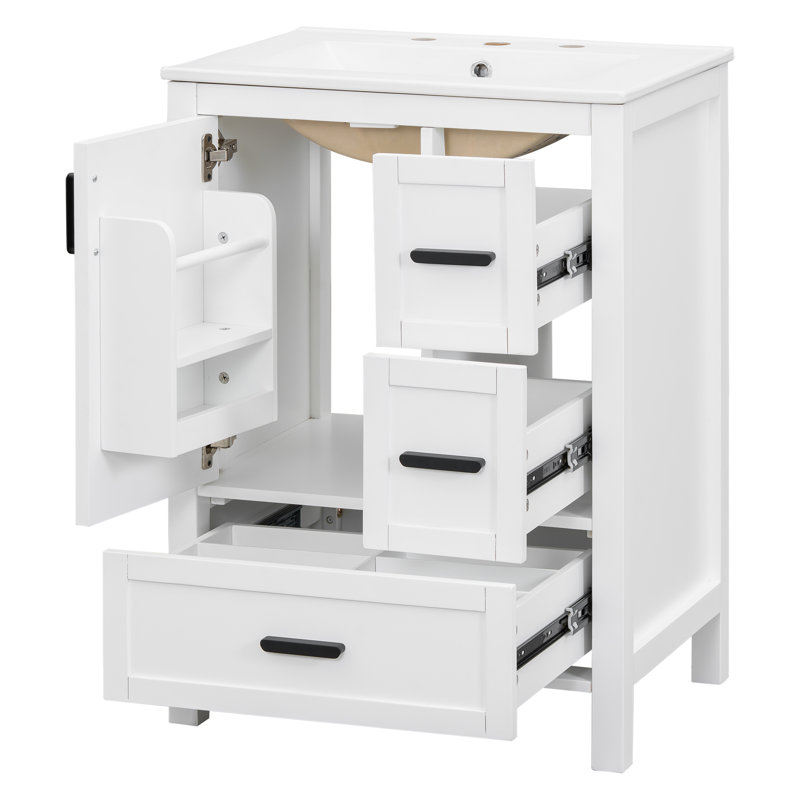 Meuble-lavabo moderne compact avec lavabo en céramique et rangement compact